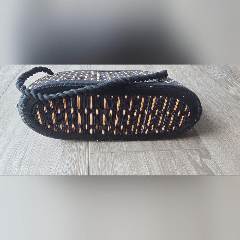 Woven Straw Clutch Boho Bag Black Tan Bamboo Style Summer Beach Purse - Picture 7 of 8